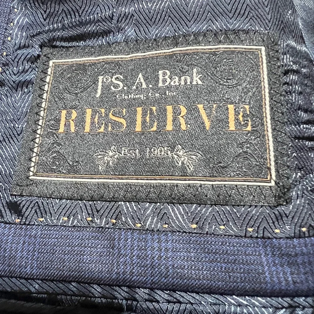 Jos. A. Bank Reserve Navy Blue Glen Plaid 100% Wool Suit 48R W42 3405/2DB